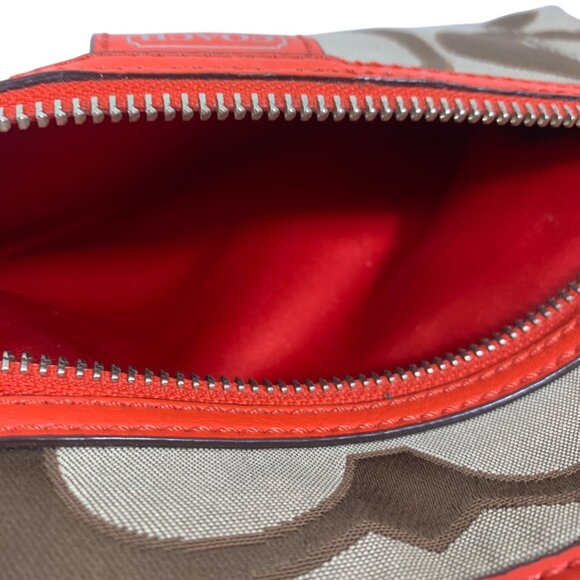 COACH Signature Canvas Orange Leather Shoulder Crossbody Bag w/ Tag F24063 EUC - Picture 12 of 16